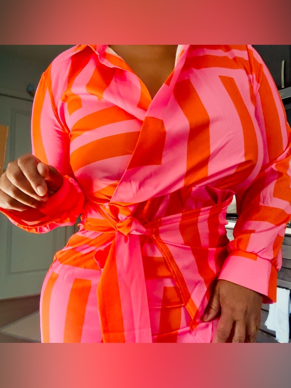 Vibrant Pink and Orange Wrap Dress